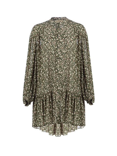 Зеленое короткое платье с цветочным принтом, 1