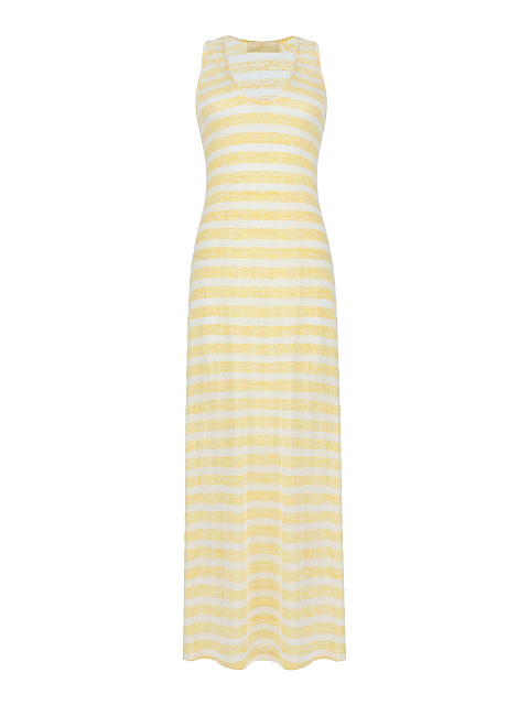 Трикотажное платье-макси в желто-белую полоску, 1
