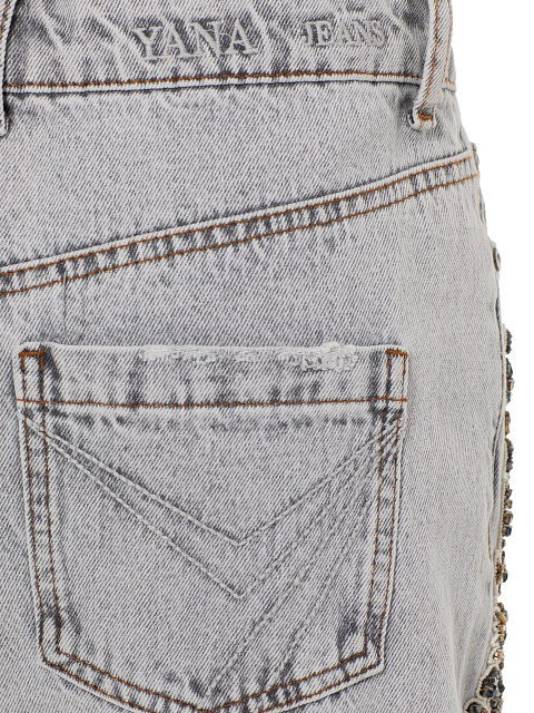 Расклешенные светло-серые джинсы с вышивкой, 4