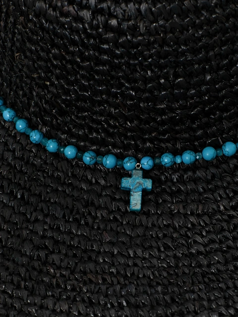 Черная соломенная шляпа с отделкой из апатита и бирюзы, 4