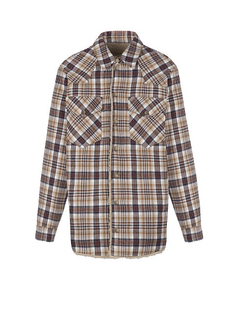 Коричневая рубашка в клетку с подкладкой из искусственного меха, 1