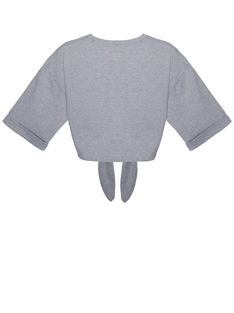 Укороченная серая футболка с завязками и черной вышивкой, 2 Укороченная серая футболка с завязками и черной вышивкой, 2