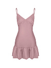 Сорочка из пепельно-розового шелка с воланом, лямки на регуляторах