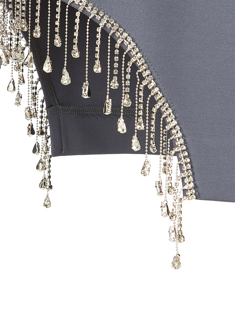 Серое платье-мини с вырезом и бахромой из страз, 3