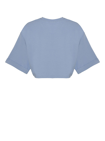 Голубая укороченная хлопковая футболка, 2