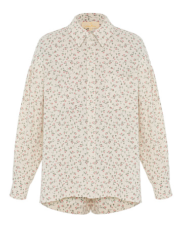 Бежевый костюм из муслина с розовым цветочным принтом, 1