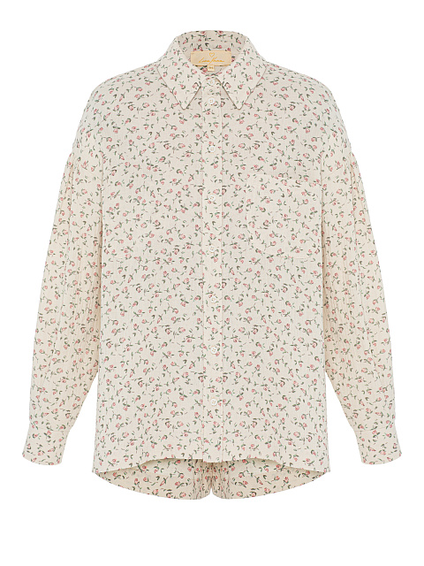 Бежевый костюм из муслина с розовым цветочным принтом, 1