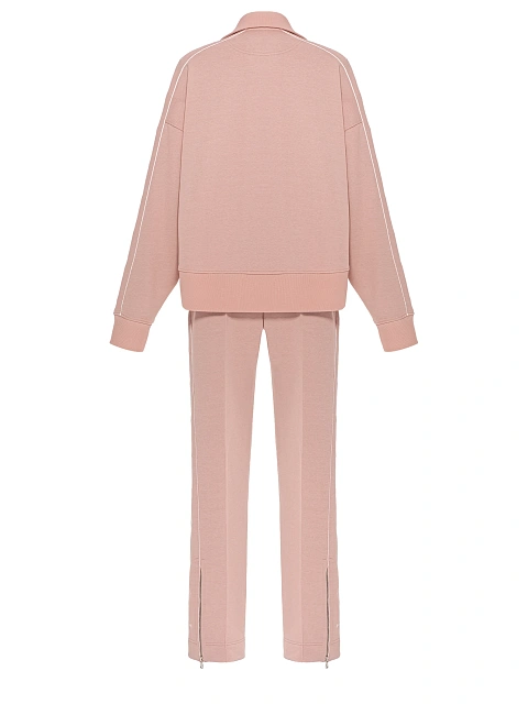 Светло-розовый костюм с укороченной толстовкой и вышивкой, 2