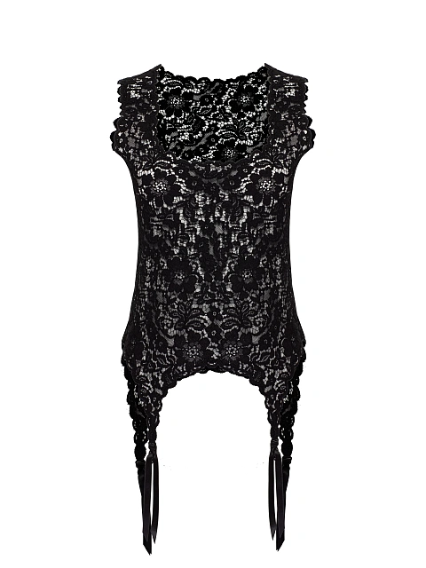 Черная майка из кружева с фигурным низом, 1 Черная майка из кружева с фигурным низом, 1