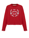Свитер хлопковый красного цвета c розами, надпись "no drama club"