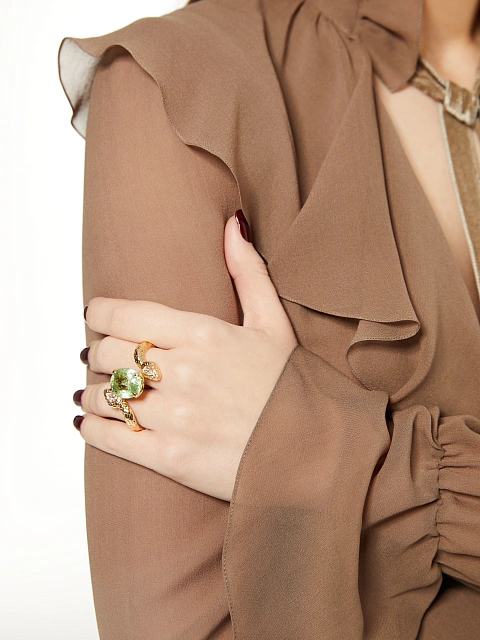 Двойное кольцо из желтого золота с турмалином  и бриллиантами, 5