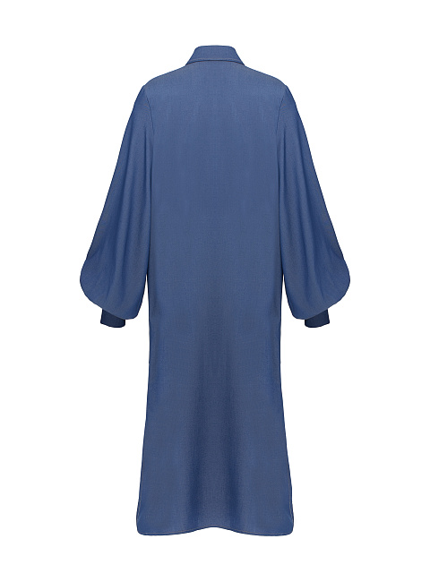 Синее хлопковое платье-рубашка с объемными рукавами, 2 Синее хлопковое платье-рубашка с объемными рукавами, 2