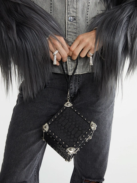 Черная сумка-куб из кожи питона, 8