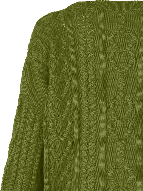 Зеленый хлопковый свитер с косами, 3