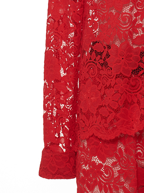 Красный кружевной костюм из рубашки и брюк, 4