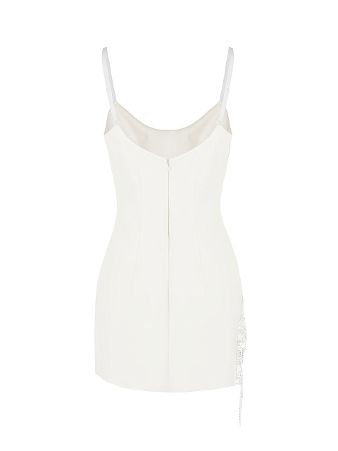 Белое платье-мини с вырезом и бахромой из страз, 2