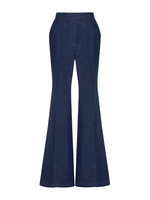 Синий костюм-двойка из денима с брюками клеш, 3