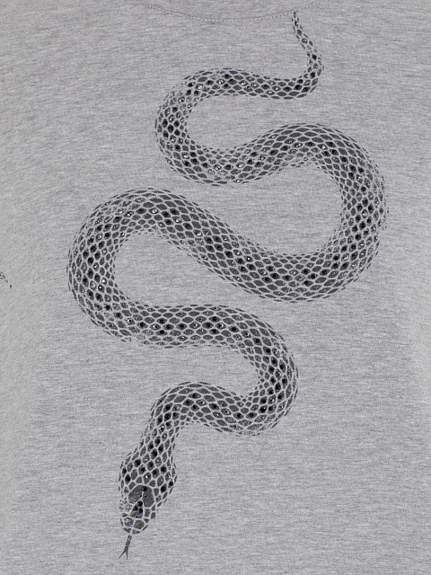 Серая хлопковая футболка с принтом и стразами, 3