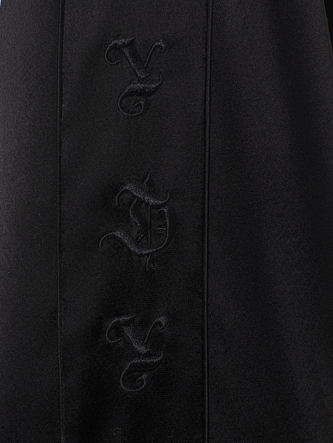 Черный шелковый домашний костюм из халата с поясом и брюк, 6