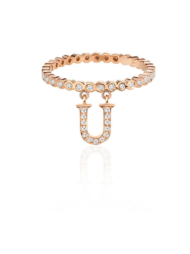 Кольцо из розового золота с подвеской в виде буквы U с бриллиантами, 1