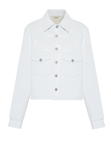 Белая укороченная куртка из лаковой кожи с подкладом из овчины, 1