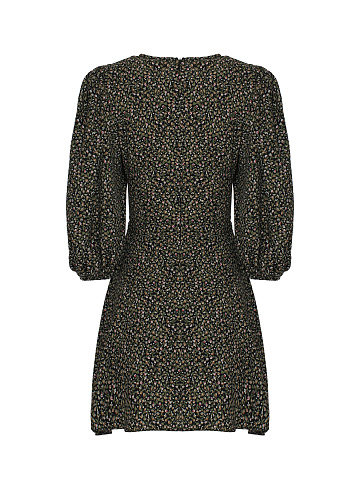 Черное платье-мини с цветочным принтом и шнуровкой на талии, 2