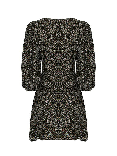 Черное платье-мини с цветочным принтом и шнуровкой на талии, 2