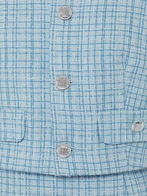 Голубой твидовый костюм из жакета и юбки-мини, 4