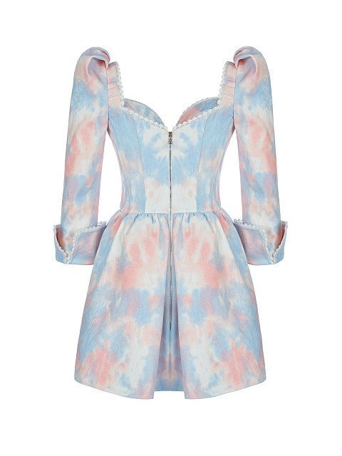 Tie-dye платье-мини из денима с кружевом, 2