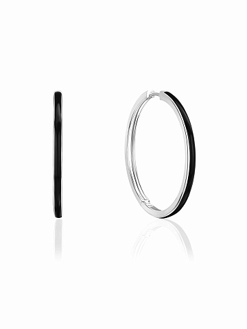 Хупсы из белого золота с эмалью Black Color, 1