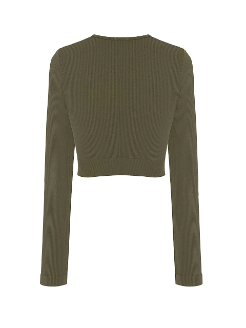 Спортивный лонгслив цвета хаки из трикотажа в рубчик, 2