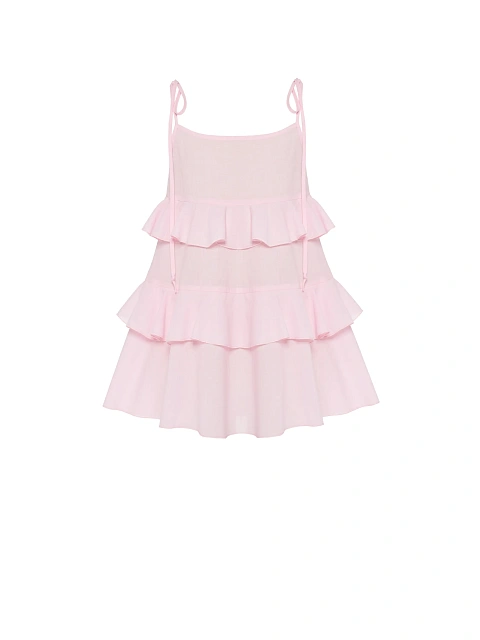 Розовый детский сарафан из хлопка с воланами, 1