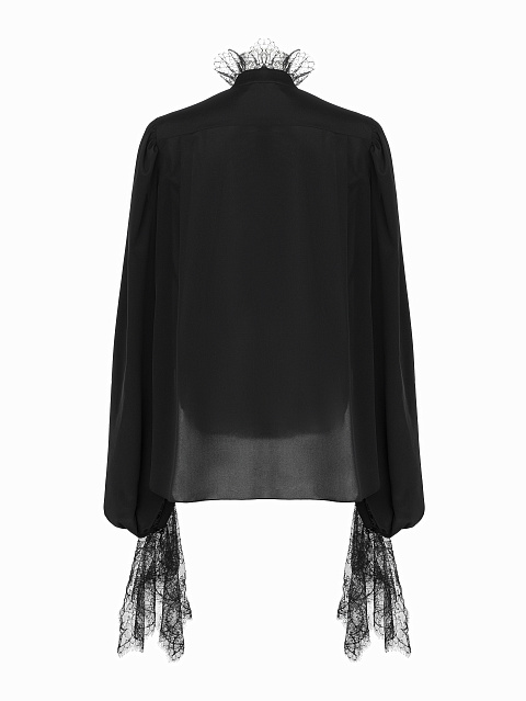Черная шелковая блузка с кружевом, 2