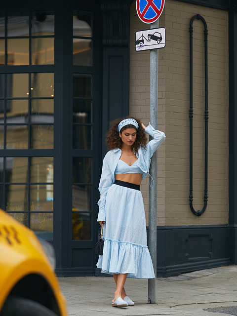 Голубой хлопковый сет из укороченной рубашки и бра, 11