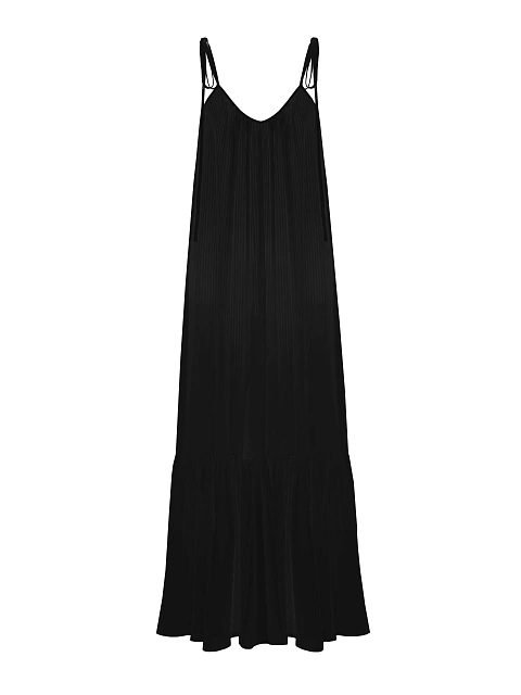 Черное платье-макси в полоску с открытой спиной, 1