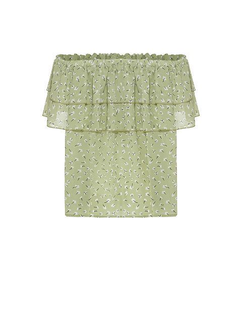 Зеленый шифоновый топ с открытыми плечами, 2