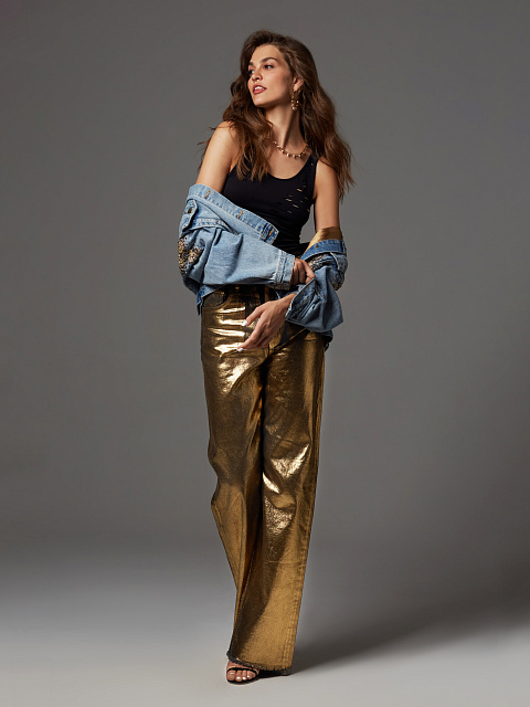 Прямые джинсы с золотым напылением, 8