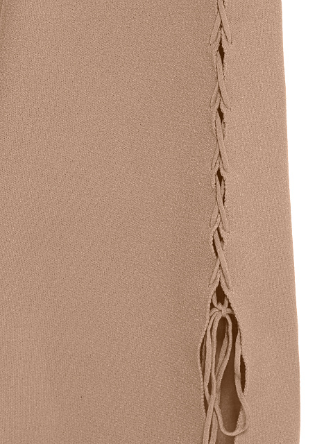Бежевое трикотажное платье-миди с вырезами и шнуровкой, 4