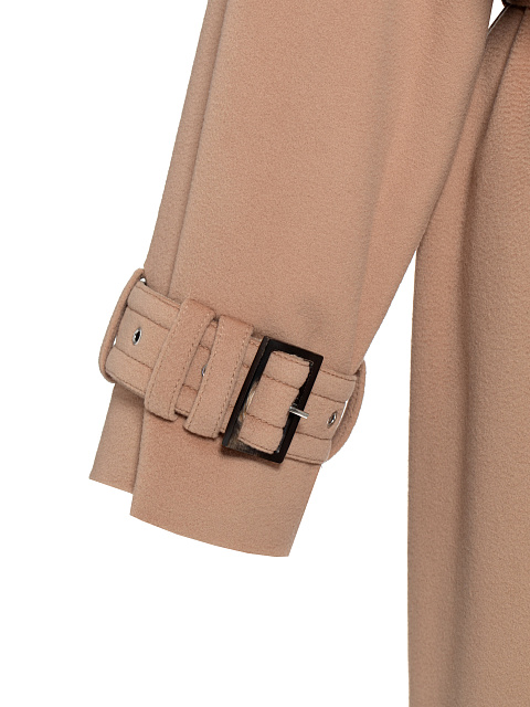 Бежевое двубортное пальто из кашемира с поясом, 9