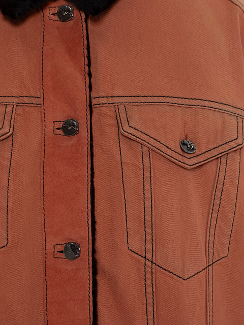 Оранжевая джинсовая куртка с меховым подкладом из каракуля, 3