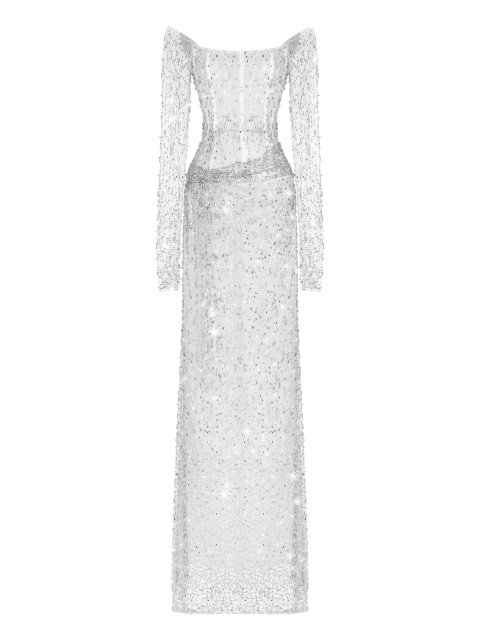 Белое корсетное платье из сетки расшитое камнями Swarovski, 1