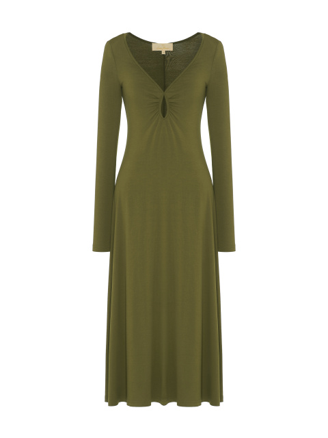 Зеленое трикотажное платье с фигурным вырезом, 1