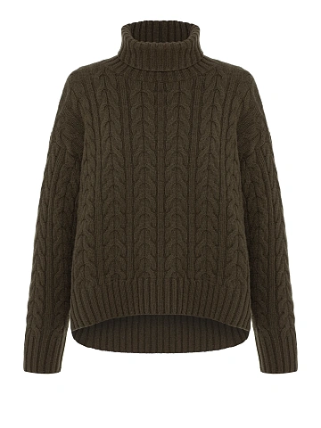 Зеленый кашемировый свитер с воротом, 1