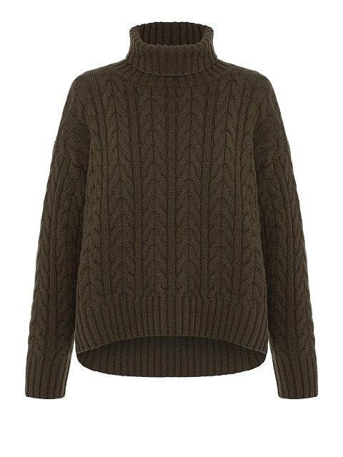Зеленый кашемировый свитер с воротом, 1
