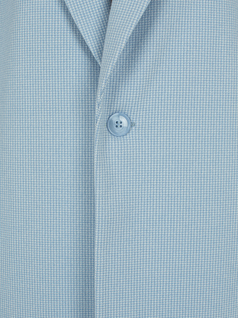 Голубое однобортное пальто с узором пье-де-пуль, 3