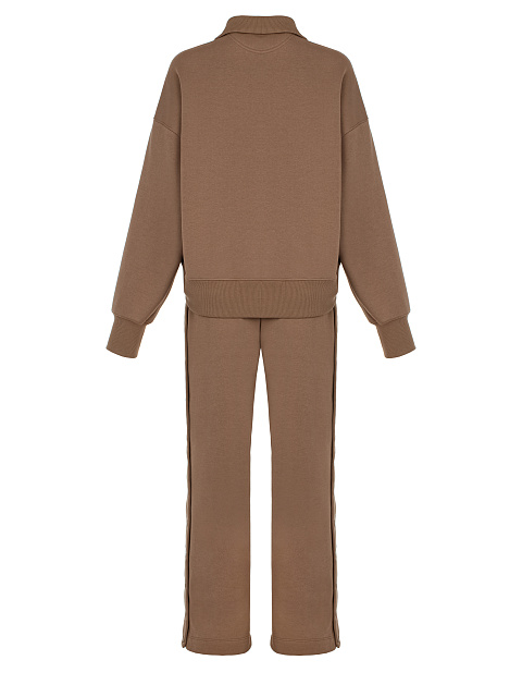 Коричневый костюм с укороченной толстовкой и кнопками на лампасах, 2