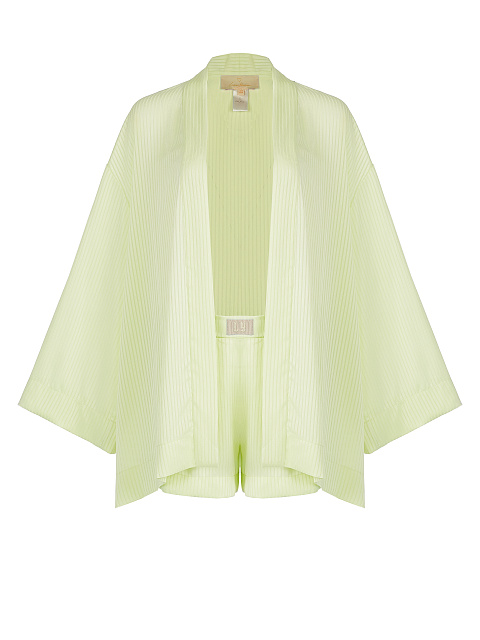 Салатовый шифоновый комплект из накидки и шорт, 1