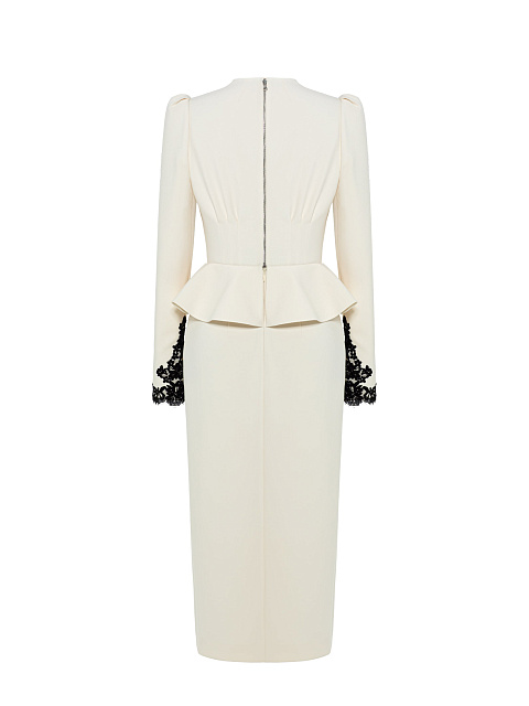 Молочное платье-миди с баской, 2