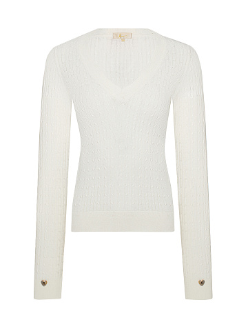 Белый пуловер из кашемира с V-вырезом и косами, 1