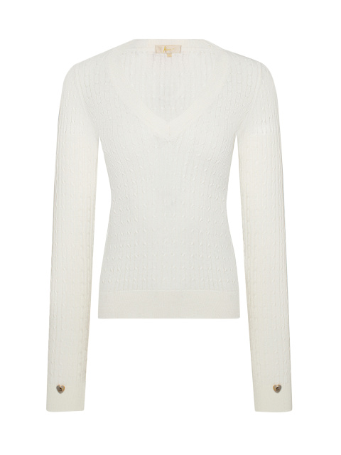 Белый пуловер из кашемира с V-вырезом и косами, 1